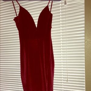 Red velvet dress with slit firm price